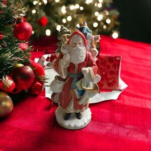 Vintage 1987 Enesco Santa Claus Porcelain Figurine With Toys & Christmas Tree